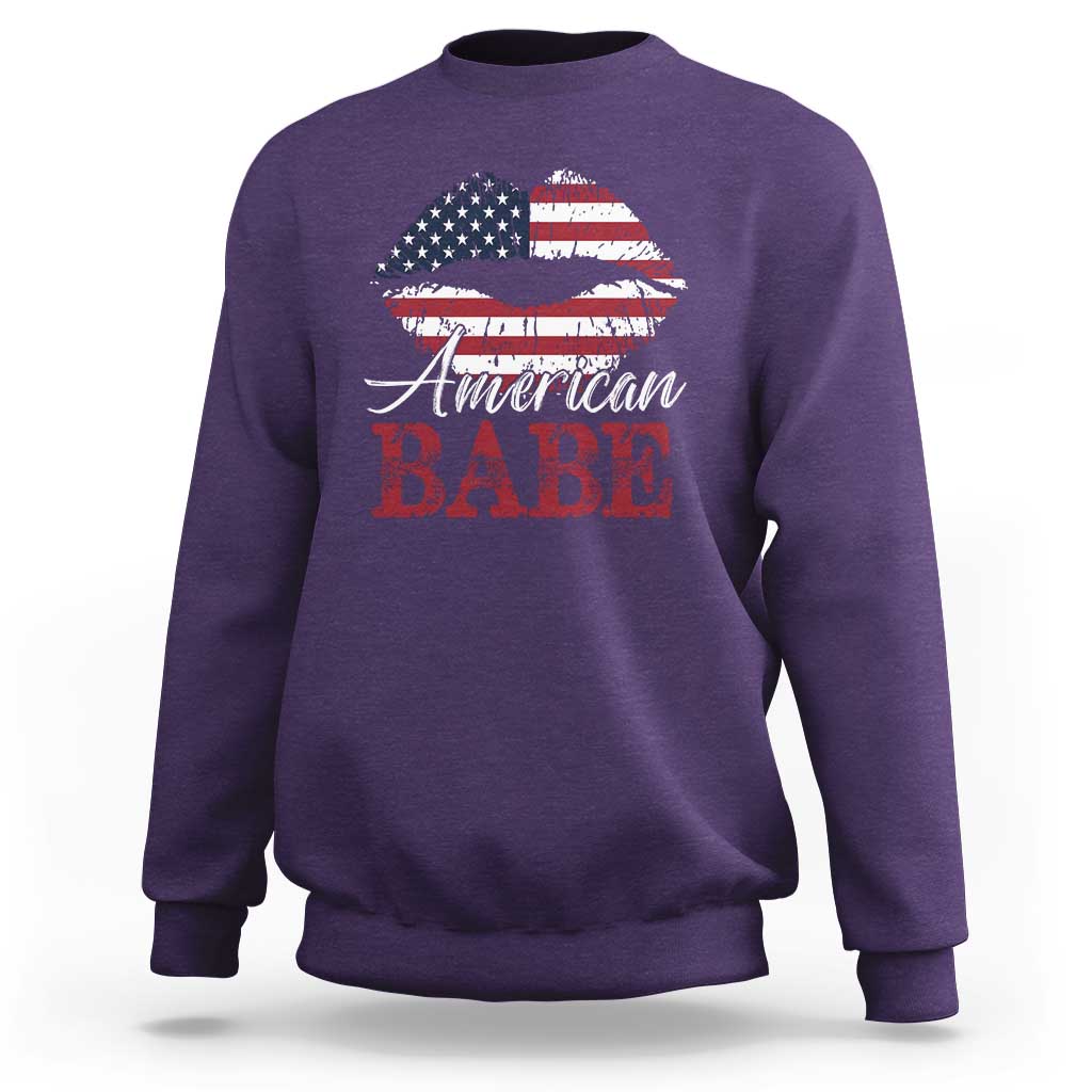Funny 4th Of July Sweatshirt American Babe Flag Vintage Lips - Wonder Print Shop