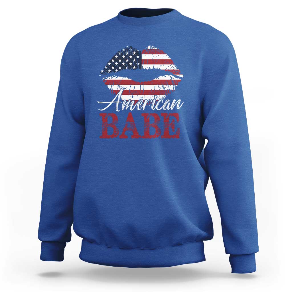 Funny 4th Of July Sweatshirt American Babe Flag Vintage Lips - Wonder Print Shop