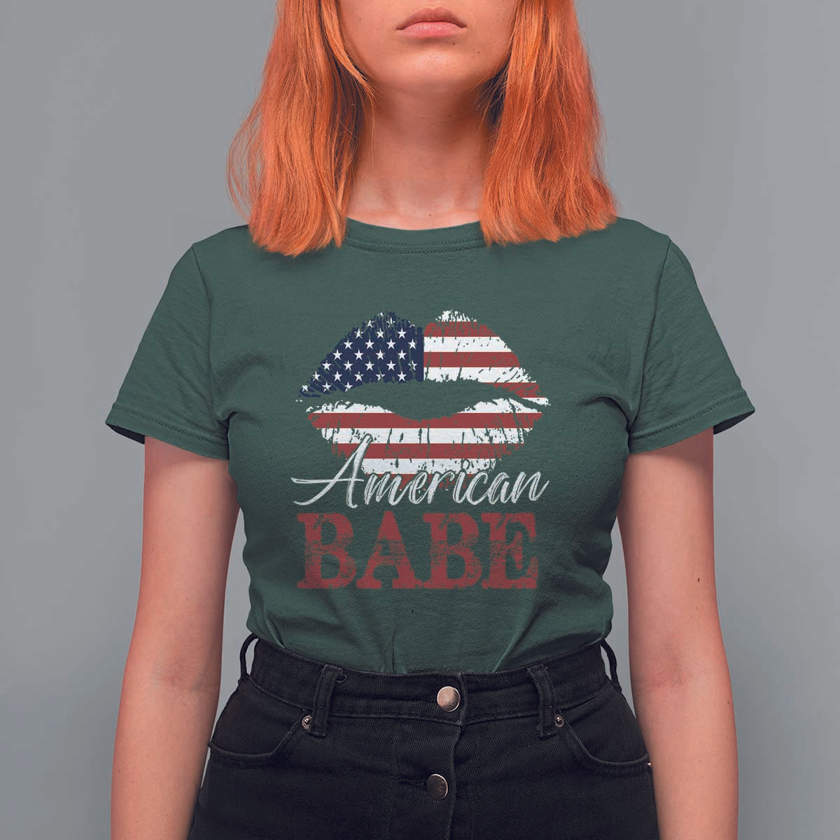 Funny 4th Of July T Shirt For Women American Babe Flag Vintage Lips - Wonder Print Shop