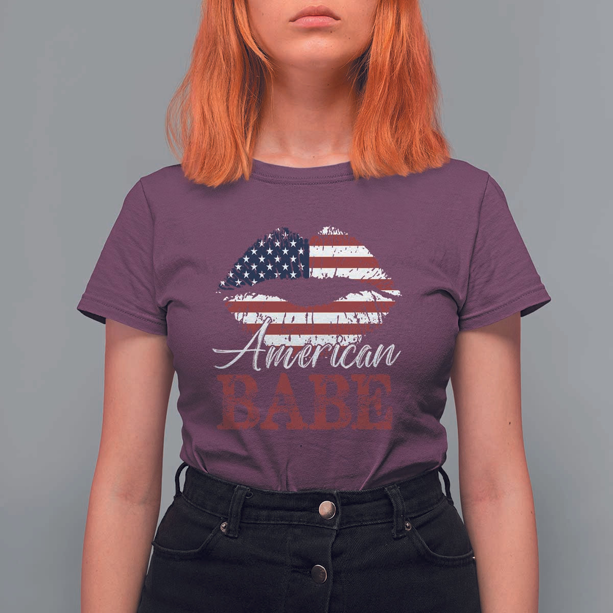 Funny 4th Of July T Shirt For Women American Babe Flag Vintage Lips - Wonder Print Shop