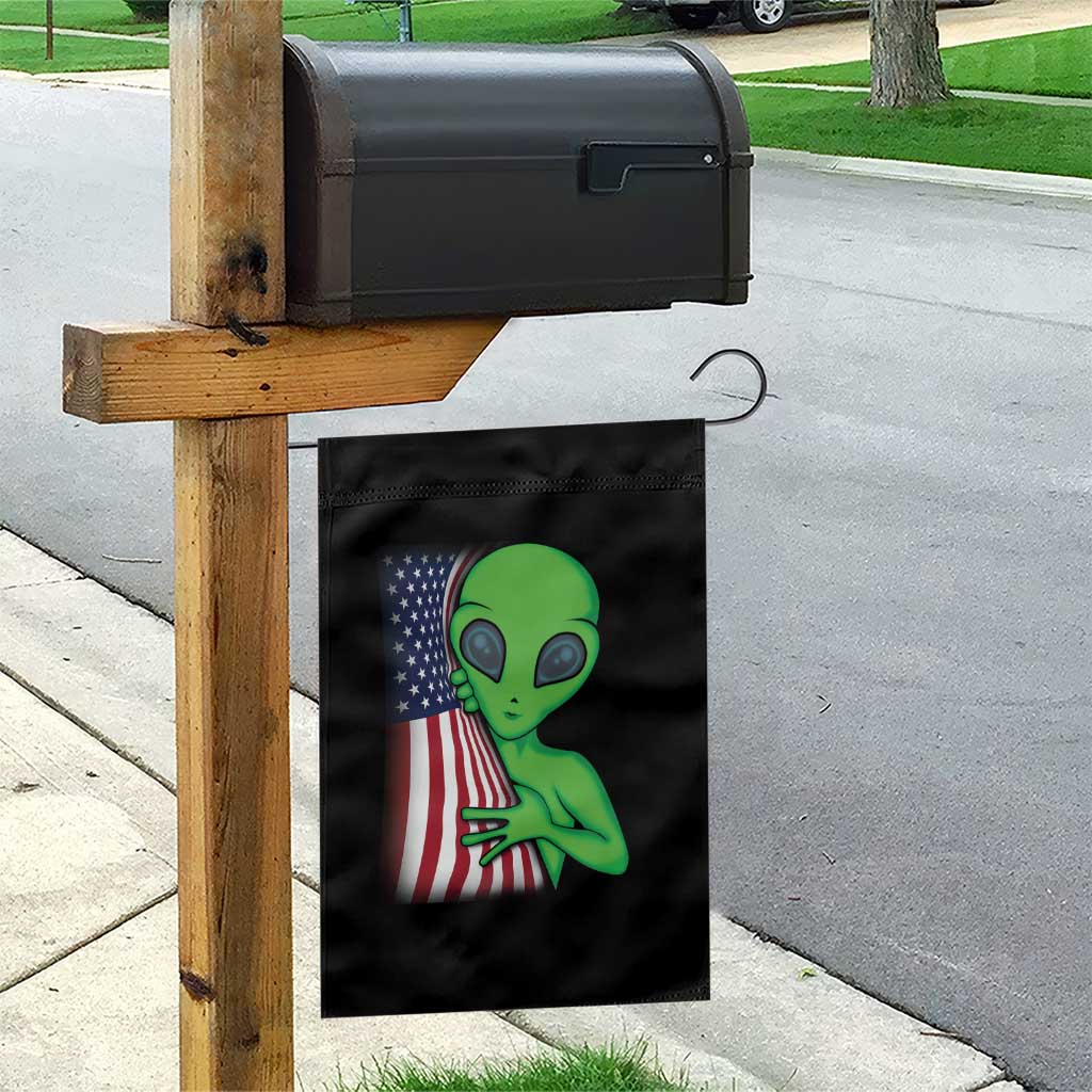 Funny 4th Of July Alien Garden Flag USA American Flag UFO