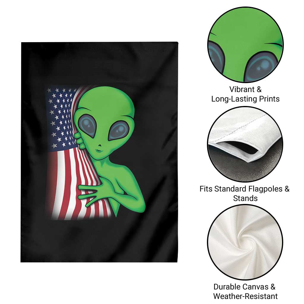Funny 4th Of July Alien Garden Flag USA American Flag UFO