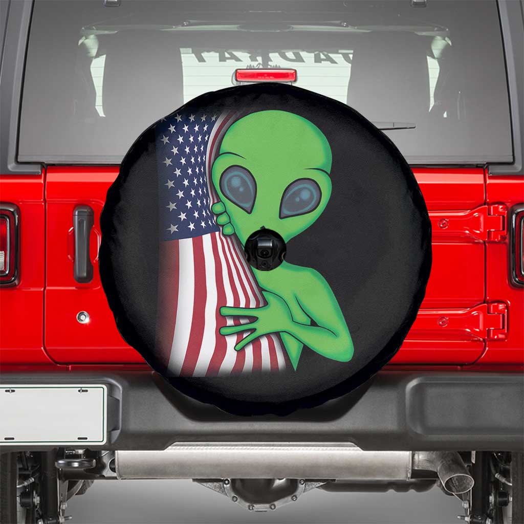 Funny 4th Of July Alien Spare Tire Cover USA American Flag UFO