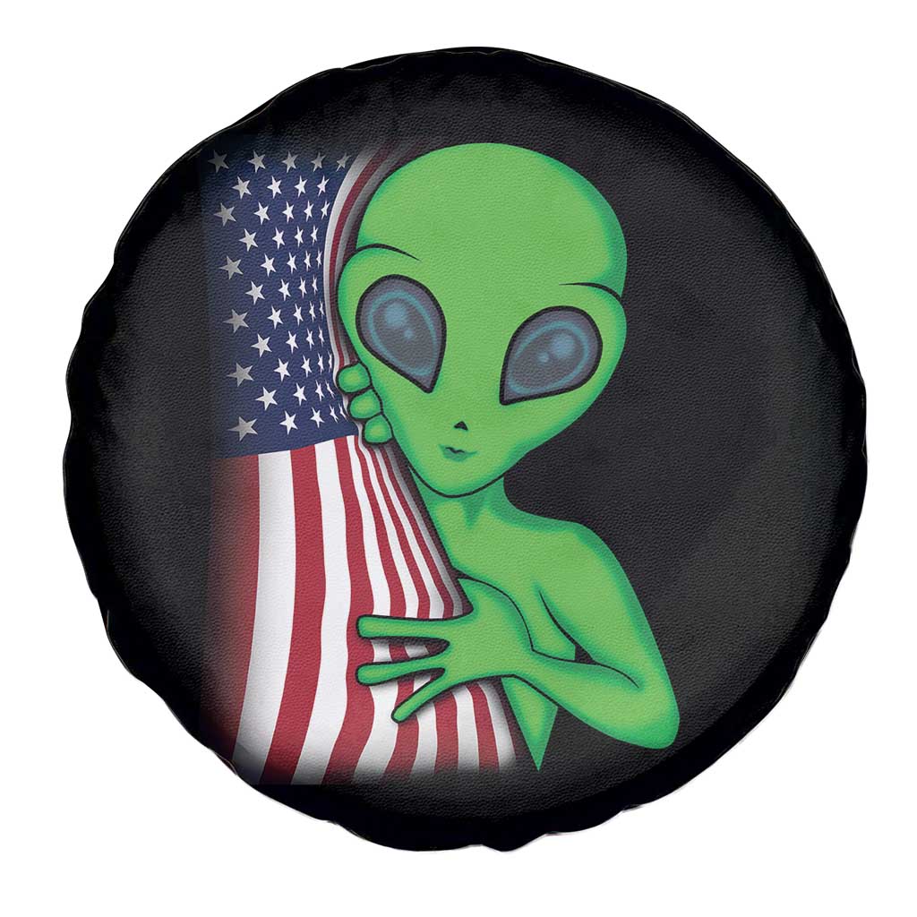 Funny 4th Of July Alien Spare Tire Cover USA American Flag UFO
