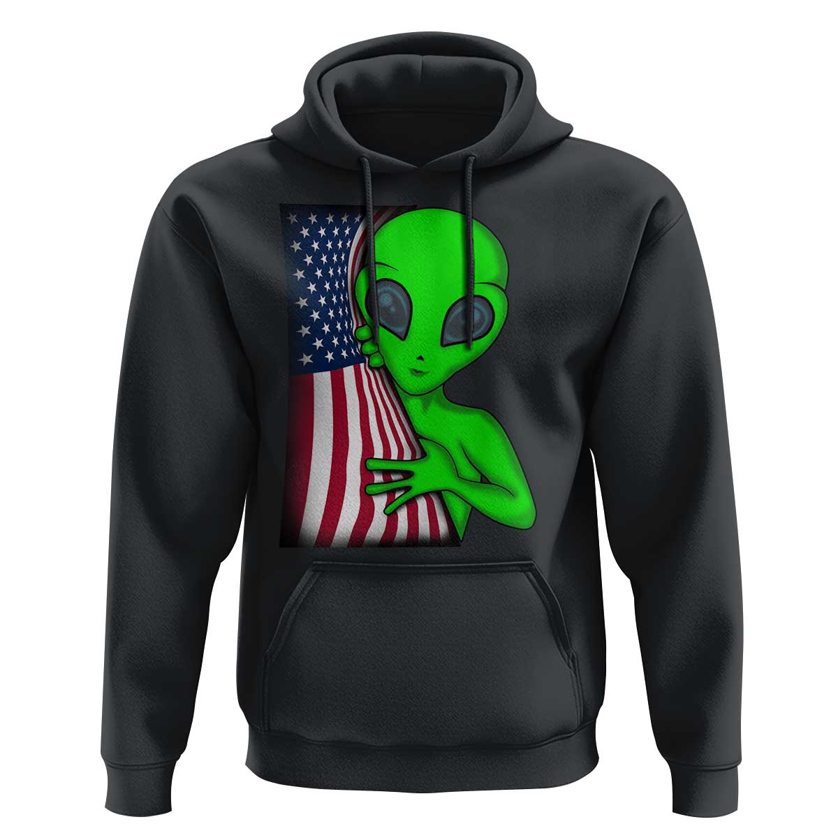 Funny 4th Of July Alien Hoodie USA American Flag UFO - Wonder Print Shop