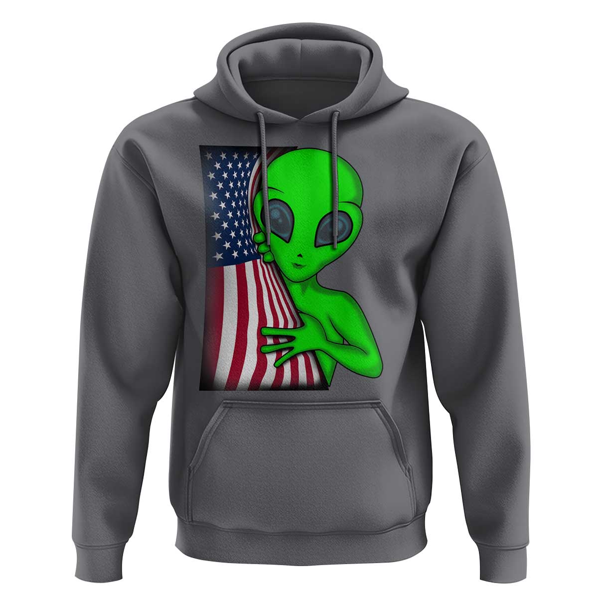 Funny 4th Of July Alien Hoodie USA American Flag UFO - Wonder Print Shop