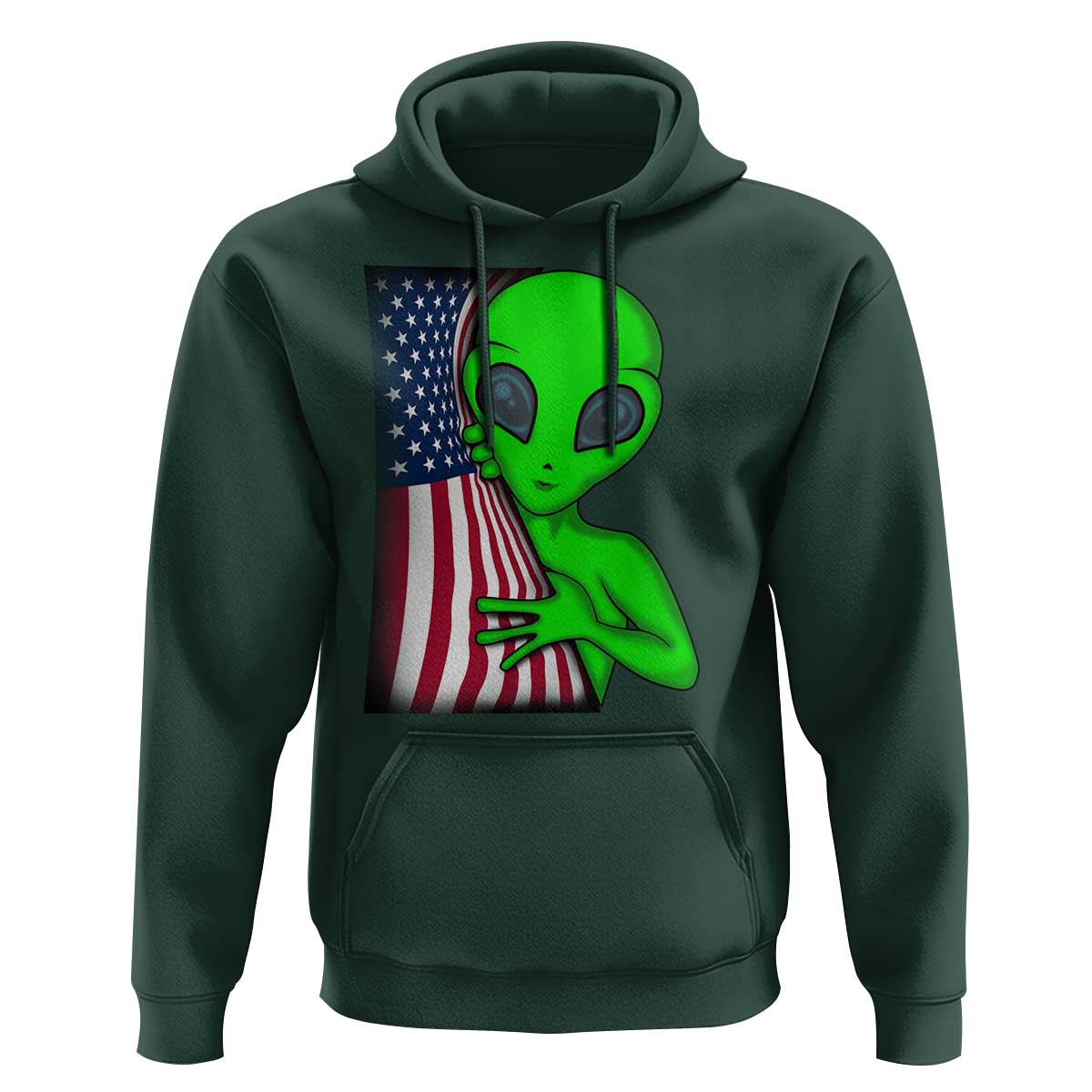Funny 4th Of July Alien Hoodie USA American Flag UFO - Wonder Print Shop