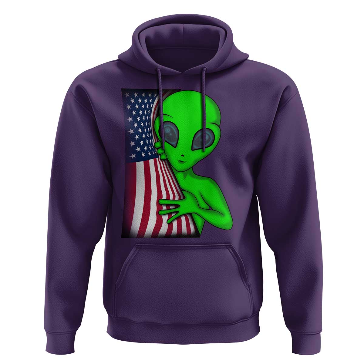 Funny 4th Of July Alien Hoodie USA American Flag UFO - Wonder Print Shop