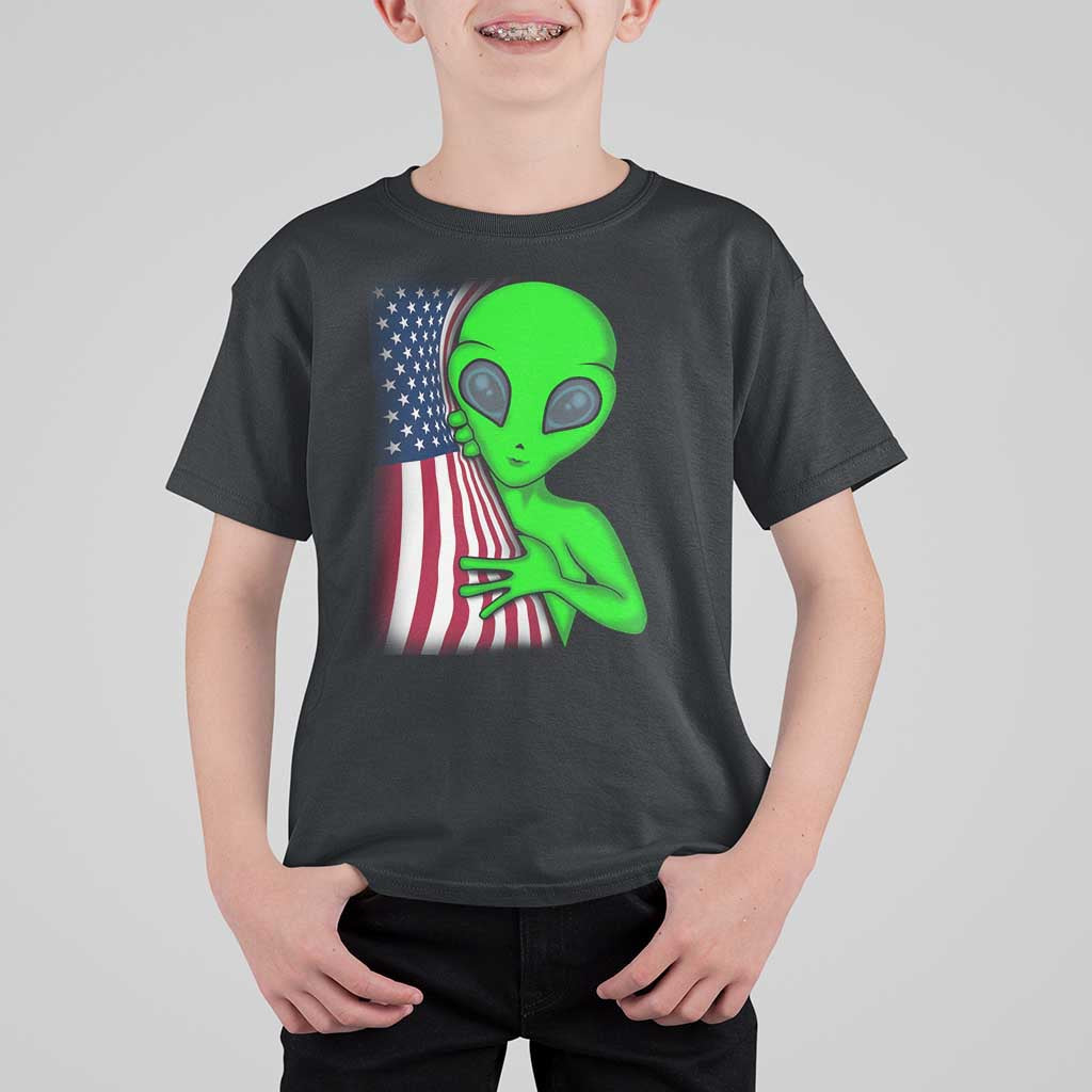 Funny 4th Of July Alien T Shirt For Kid USA American Flag UFO - Wonder Print Shop
