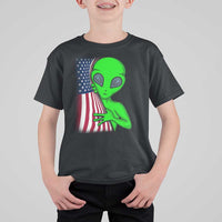 Funny 4th Of July Alien T Shirt For Kid USA American Flag UFO - Wonder Print Shop