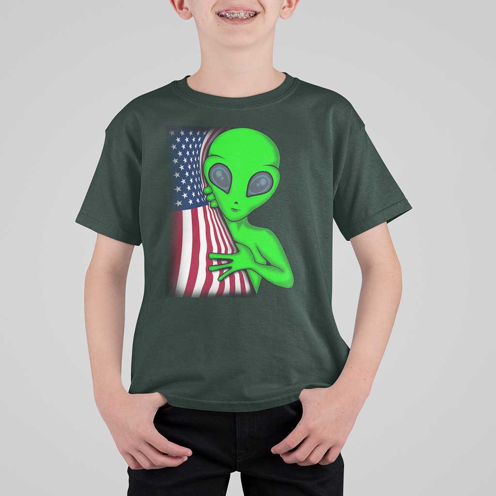 Funny 4th Of July Alien T Shirt For Kid USA American Flag UFO - Wonder Print Shop