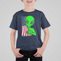 Funny 4th Of July Alien T Shirt For Kid USA American Flag UFO - Wonder Print Shop