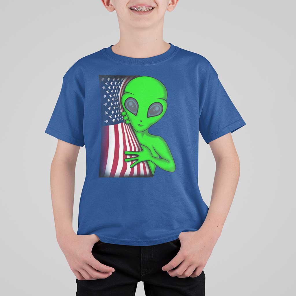 Funny 4th Of July Alien T Shirt For Kid USA American Flag UFO - Wonder Print Shop