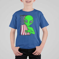 Funny 4th Of July Alien T Shirt For Kid USA American Flag UFO - Wonder Print Shop