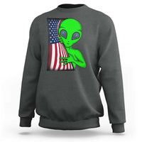 Funny 4th Of July Alien Sweatshirt USA American Flag UFO - Wonder Print Shop
