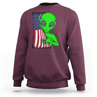 Funny 4th Of July Alien Sweatshirt USA American Flag UFO - Wonder Print Shop