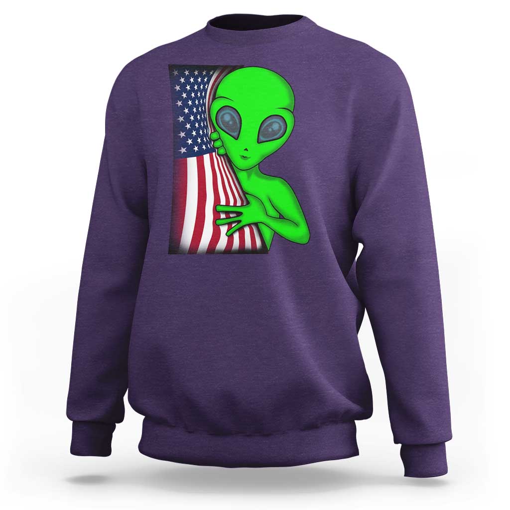 Funny 4th Of July Alien Sweatshirt USA American Flag UFO - Wonder Print Shop