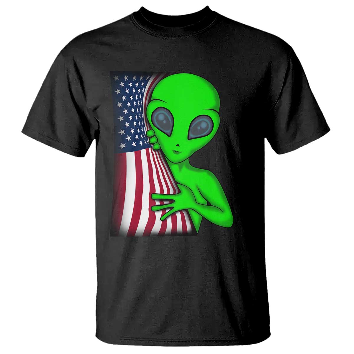 Funny 4th Of July Alien T Shirt USA American Flag UFO - Wonder Print Shop
