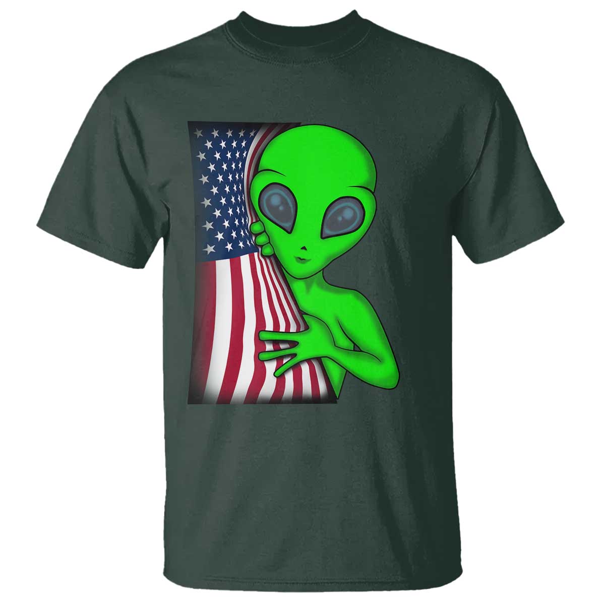 Funny 4th Of July Alien T Shirt USA American Flag UFO - Wonder Print Shop