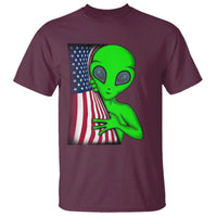 Funny 4th Of July Alien T Shirt USA American Flag UFO - Wonder Print Shop