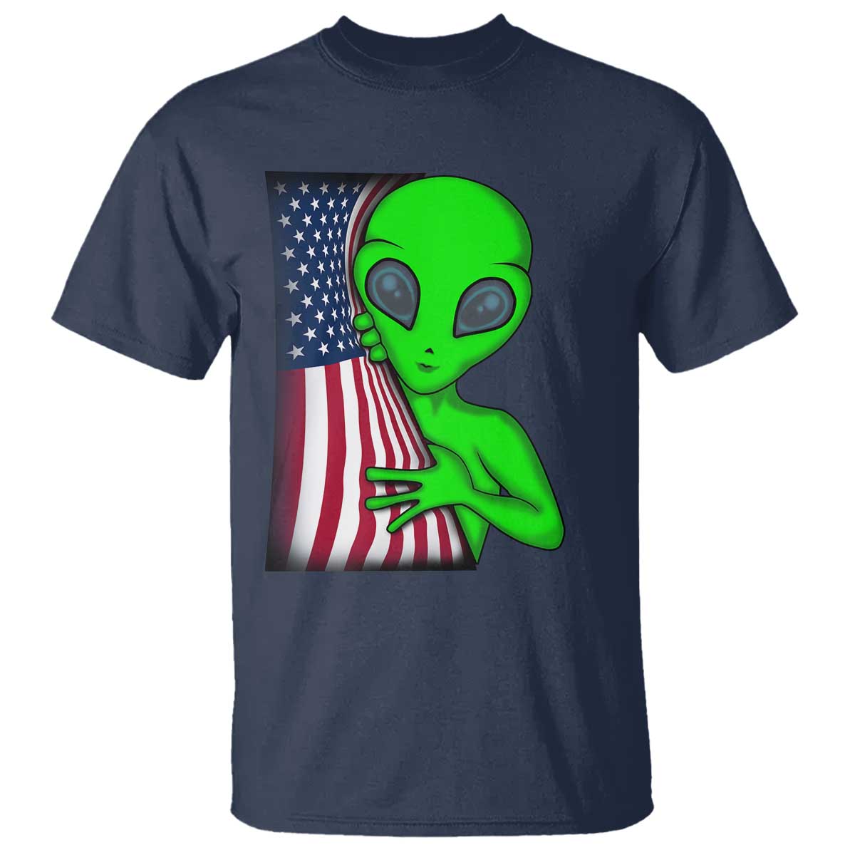 Funny 4th Of July Alien T Shirt USA American Flag UFO - Wonder Print Shop