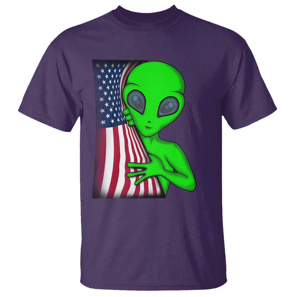 Funny 4th Of July Alien T Shirt USA American Flag UFO - Wonder Print Shop