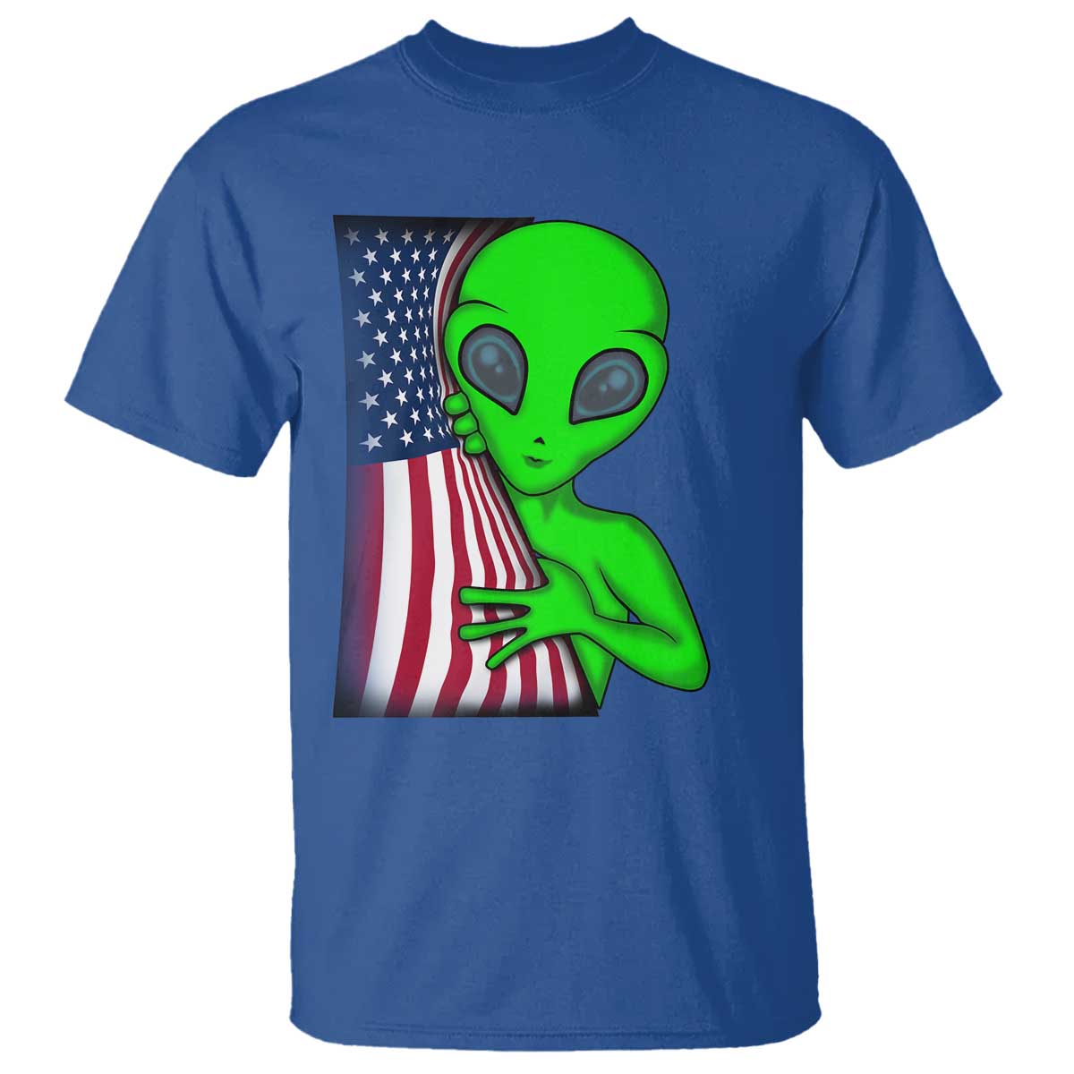 Funny 4th Of July Alien T Shirt USA American Flag UFO - Wonder Print Shop