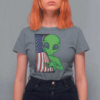 Funny 4th Of July Alien T Shirt For Women USA American Flag UFO - Wonder Print Shop