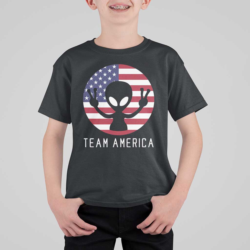 Funny 4th Of July Alien T Shirt For Kid Team America USA Flag UFO - Wonder Print Shop