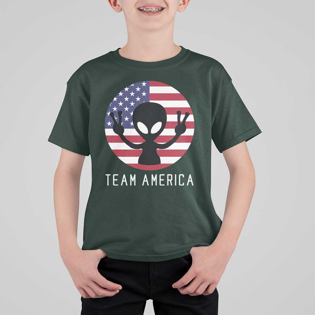Funny 4th Of July Alien T Shirt For Kid Team America USA Flag UFO - Wonder Print Shop