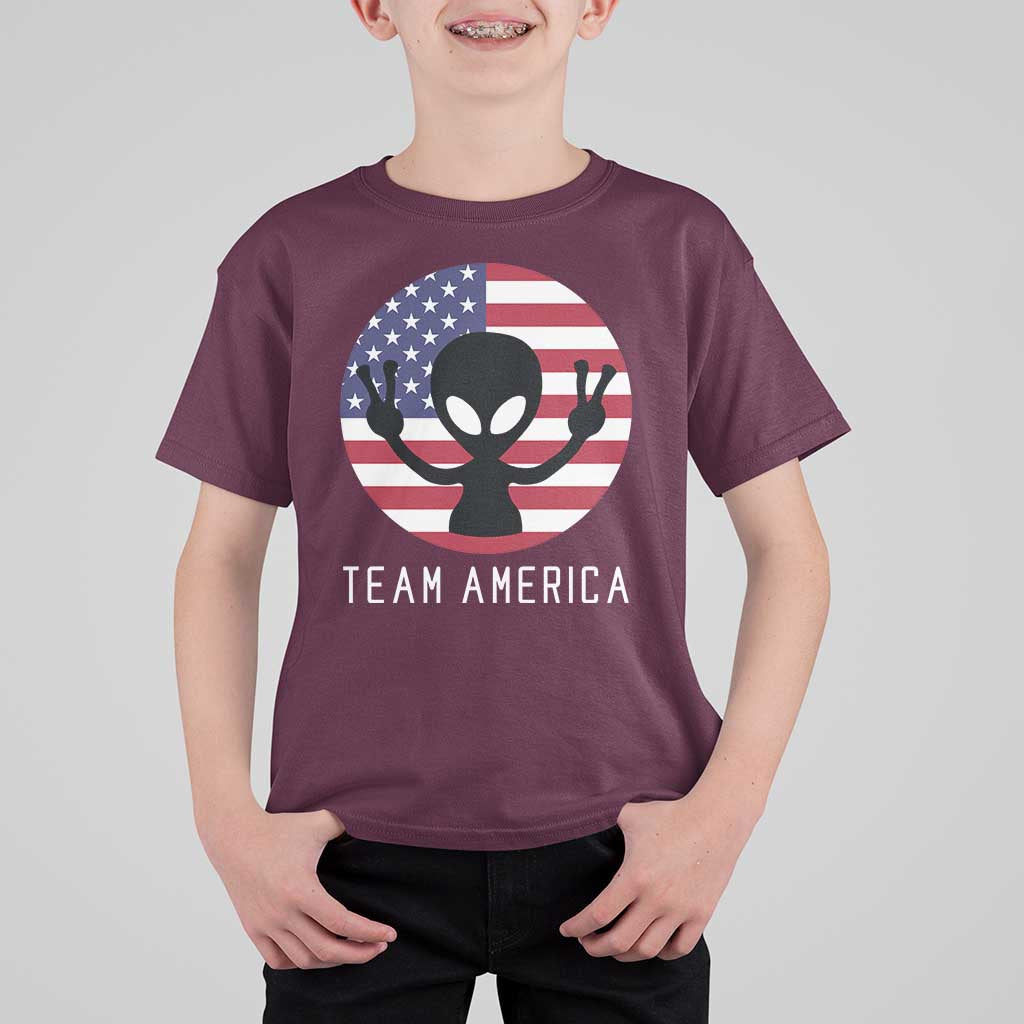 Funny 4th Of July Alien T Shirt For Kid Team America USA Flag UFO - Wonder Print Shop