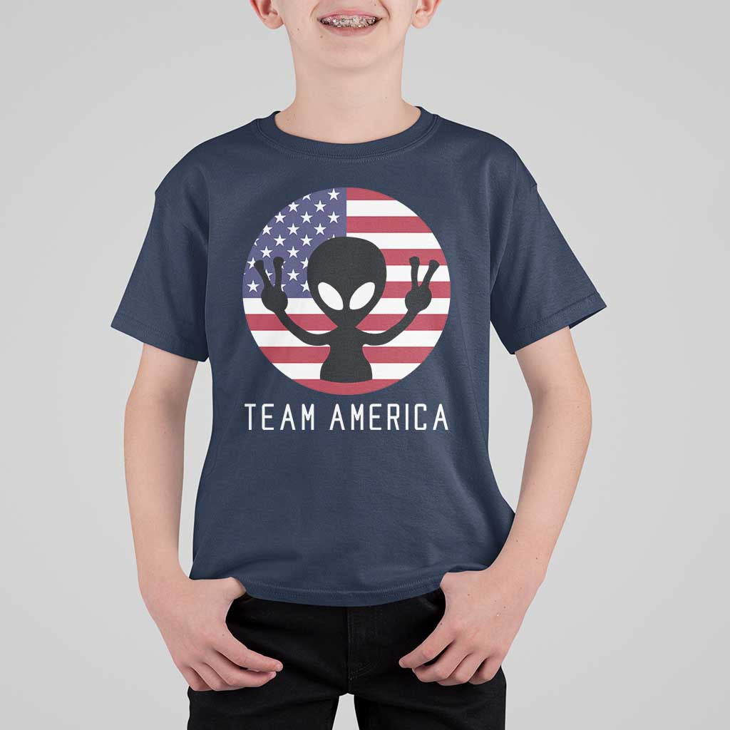 Funny 4th Of July Alien T Shirt For Kid Team America USA Flag UFO - Wonder Print Shop