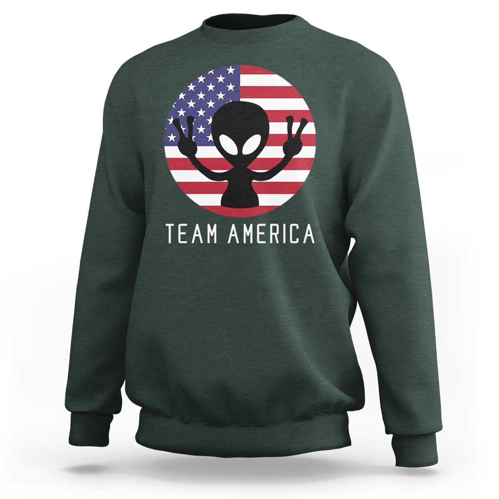 Funny 4th Of July Alien Sweatshirt Team America USA Flag UFO - Wonder Print Shop