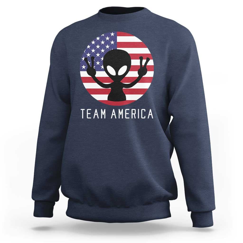 Funny 4th Of July Alien Sweatshirt Team America USA Flag UFO - Wonder Print Shop