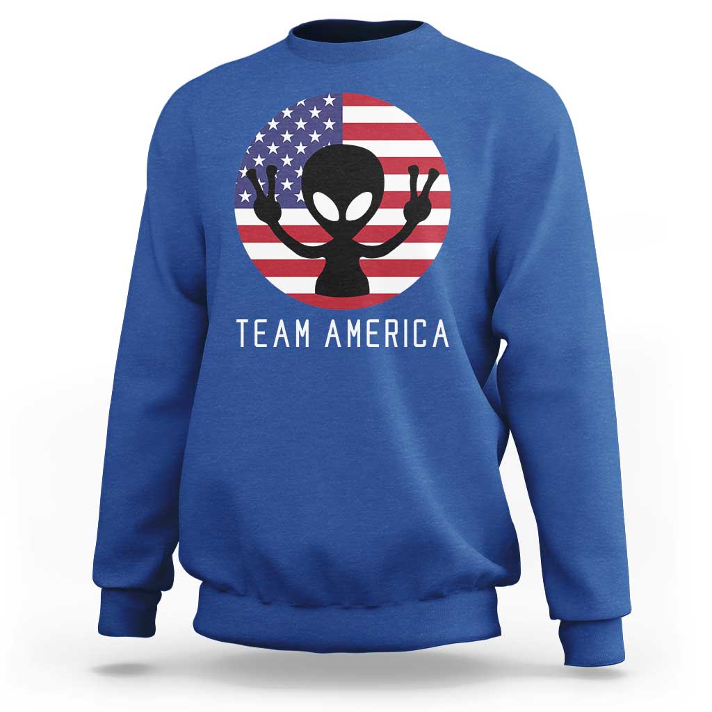 Funny 4th Of July Alien Sweatshirt Team America USA Flag UFO - Wonder Print Shop