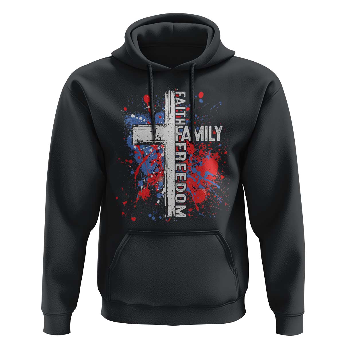 Patriotic Christian Hoodie Faith Family Freedom Vintage USA Flag Cross 4th Of July - Wonder Print Shop