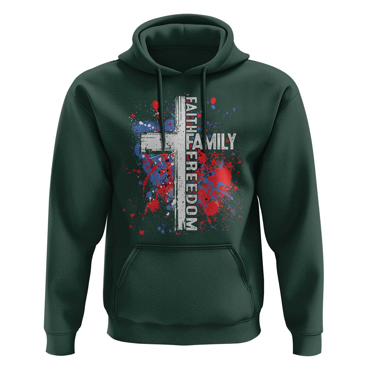 Patriotic Christian Hoodie Faith Family Freedom Vintage USA Flag Cross 4th Of July - Wonder Print Shop