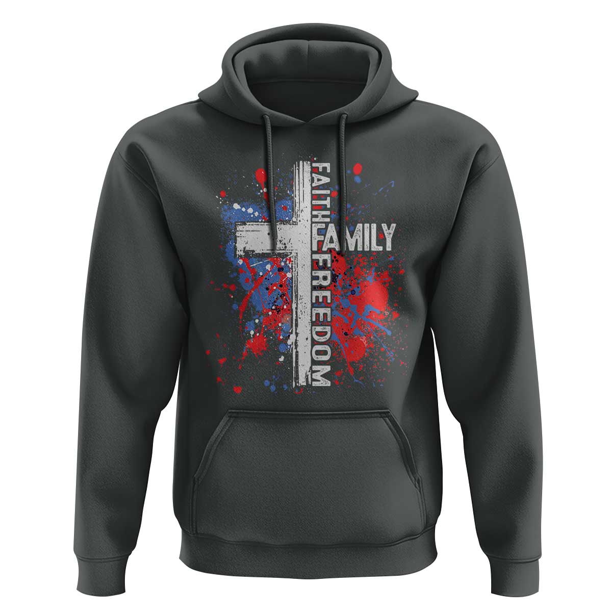 Patriotic Christian Hoodie Faith Family Freedom Vintage USA Flag Cross 4th Of July - Wonder Print Shop
