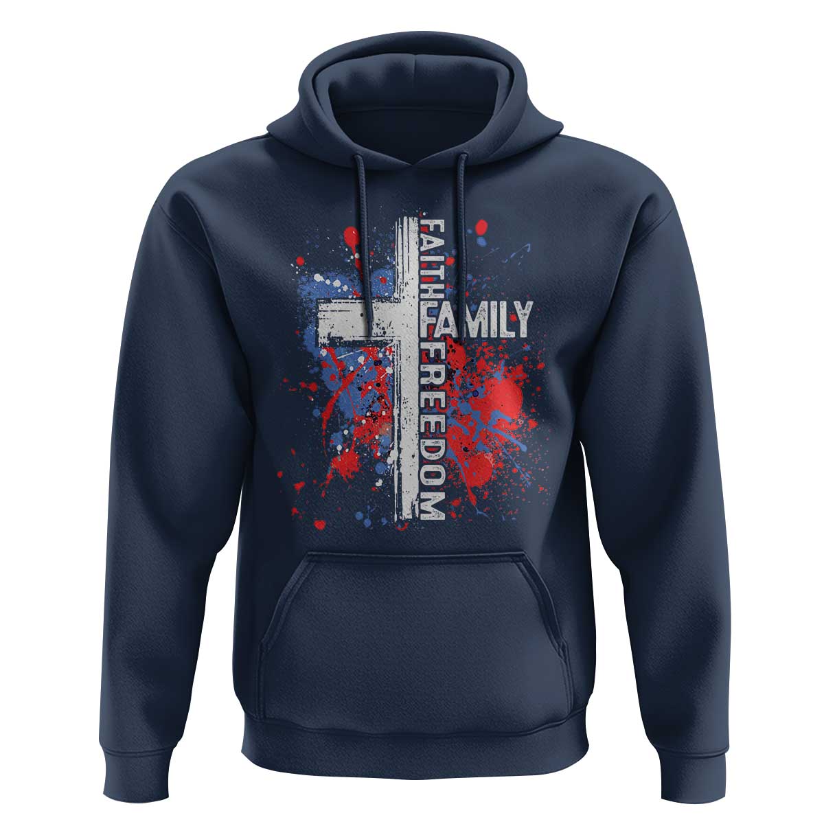 Patriotic Christian Hoodie Faith Family Freedom Vintage USA Flag Cross 4th Of July - Wonder Print Shop