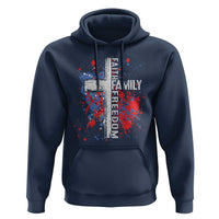 Patriotic Christian Hoodie Faith Family Freedom Vintage USA Flag Cross 4th Of July - Wonder Print Shop