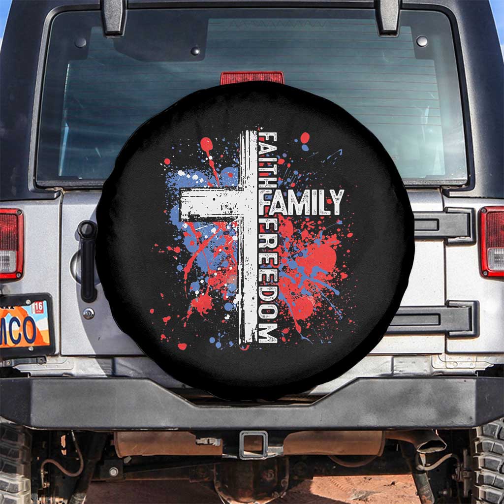 Patriotic Christian Spare Tire Cover Faith Family Freedom Vintage USA Flag Cross 4th Of July