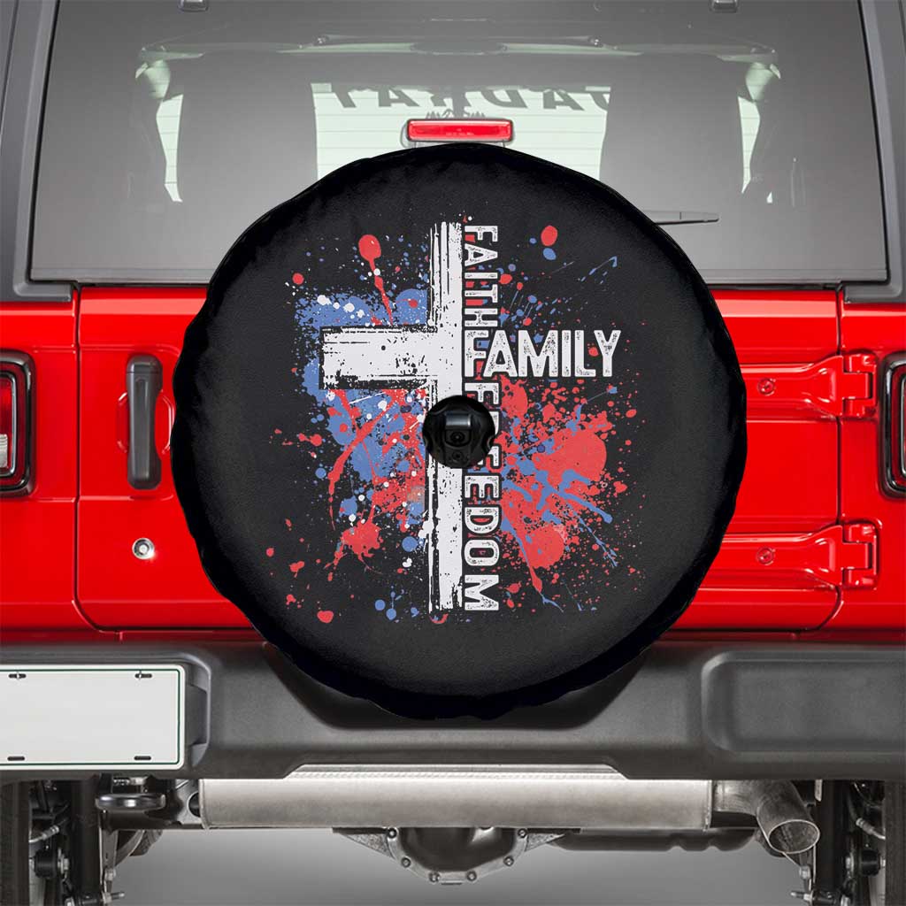 Patriotic Christian Spare Tire Cover Faith Family Freedom Vintage USA Flag Cross 4th Of July