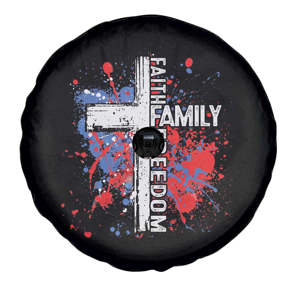 Patriotic Christian Spare Tire Cover Faith Family Freedom Vintage USA Flag Cross 4th Of July