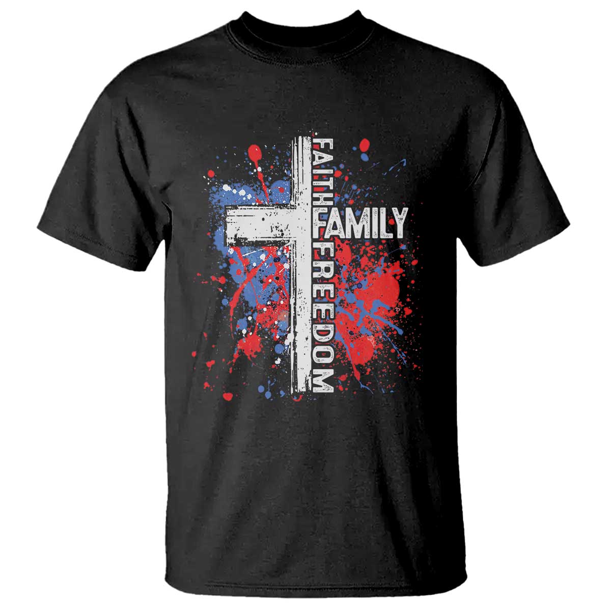 Patriotic Christian T Shirt Faith Family Freedom Vintage USA Flag Cross 4th Of July - Wonder Print Shop