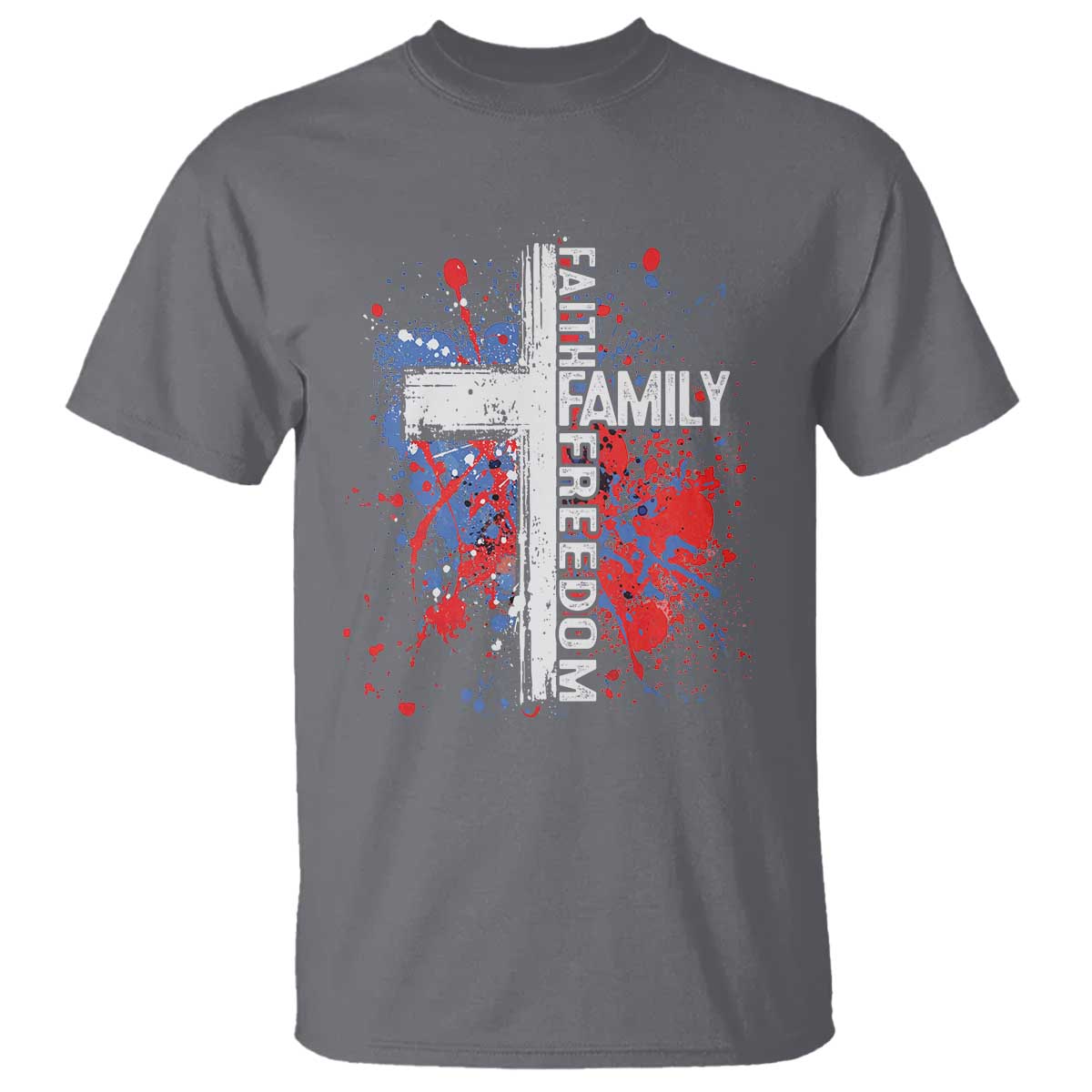 Patriotic Christian T Shirt Faith Family Freedom Vintage USA Flag Cross 4th Of July - Wonder Print Shop