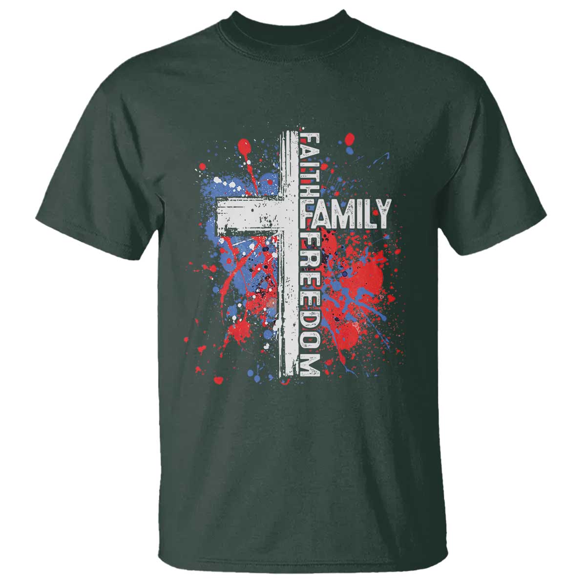 Patriotic Christian T Shirt Faith Family Freedom Vintage USA Flag Cross 4th Of July - Wonder Print Shop