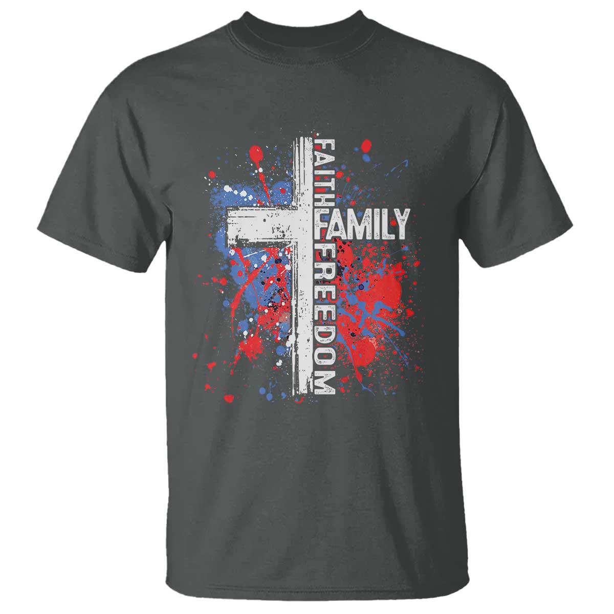 Patriotic Christian T Shirt Faith Family Freedom Vintage USA Flag Cross 4th Of July - Wonder Print Shop