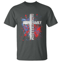 Patriotic Christian T Shirt Faith Family Freedom Vintage USA Flag Cross 4th Of July - Wonder Print Shop