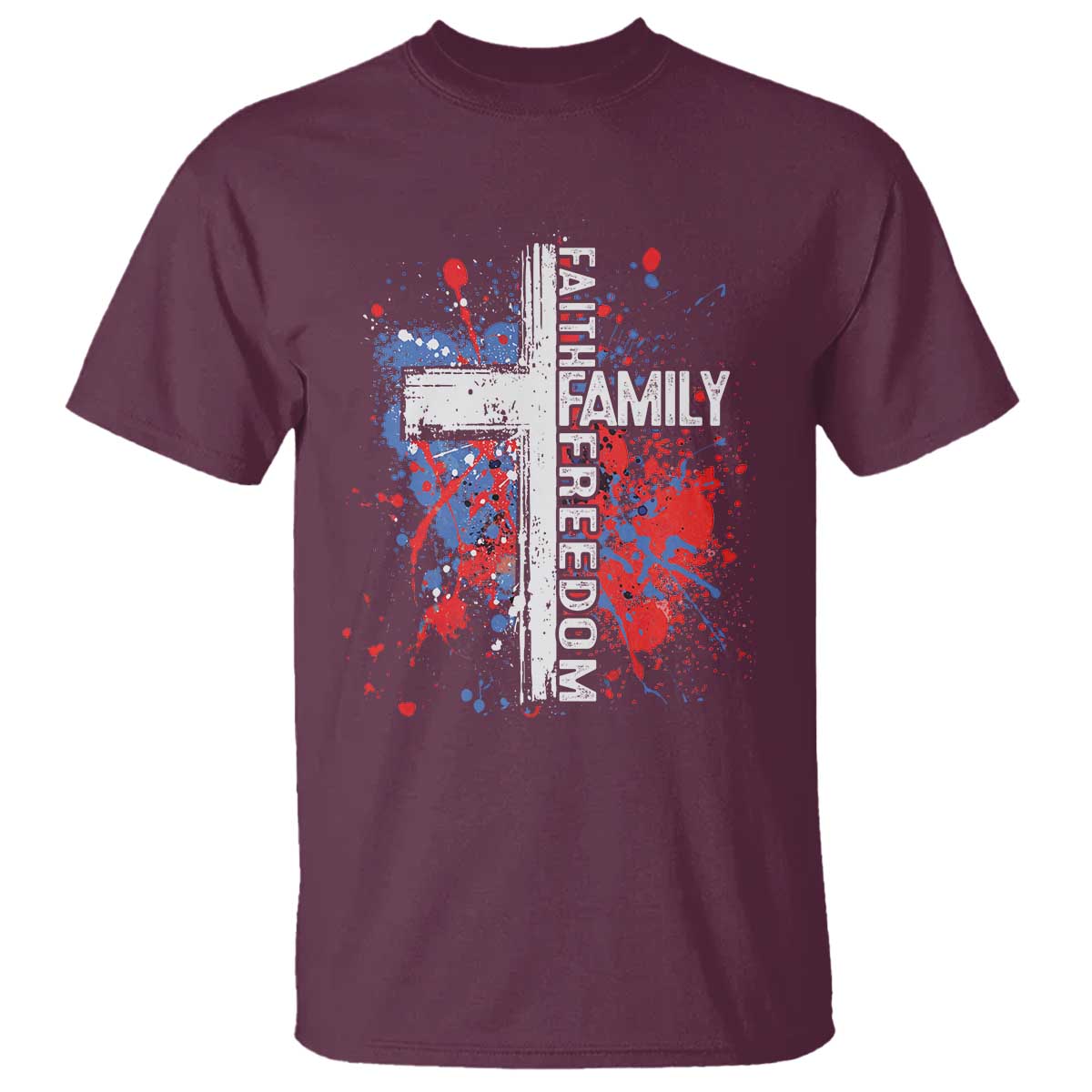 Patriotic Christian T Shirt Faith Family Freedom Vintage USA Flag Cross 4th Of July - Wonder Print Shop