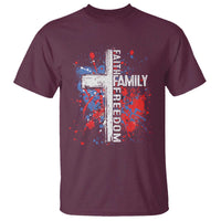 Patriotic Christian T Shirt Faith Family Freedom Vintage USA Flag Cross 4th Of July - Wonder Print Shop